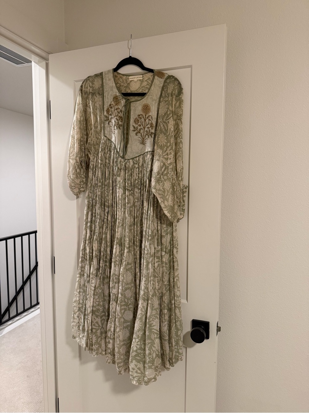 Daughters of India Diya Dress in Pistachio Dress with Embroidered Yoke